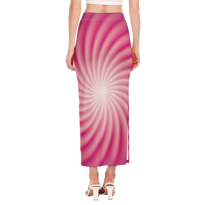 Pink Whirlpool Spiral Print Side Slit Maxi Skirt