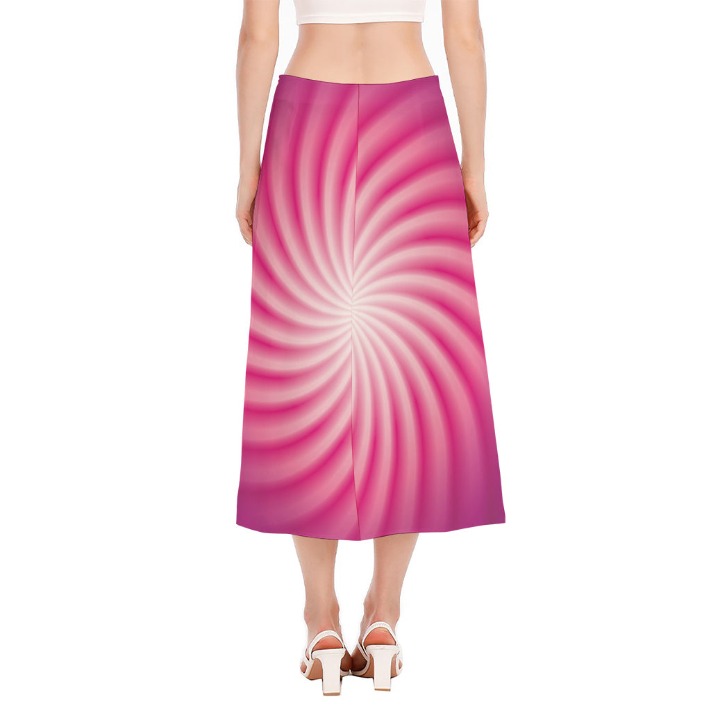 Pink Whirlpool Spiral Print Side Slit Midi Skirt