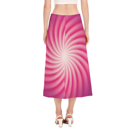 Pink Whirlpool Spiral Print Side Slit Midi Skirt