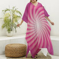 Pink Whirlpool Spiral Print Silk V-Neck Kaftan Dress