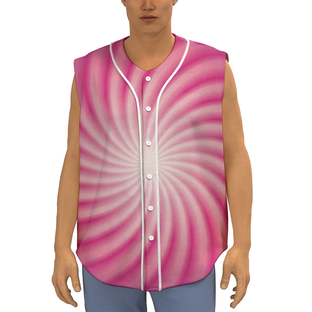 Pink Whirlpool Spiral Print Sleeveless Baseball Jersey