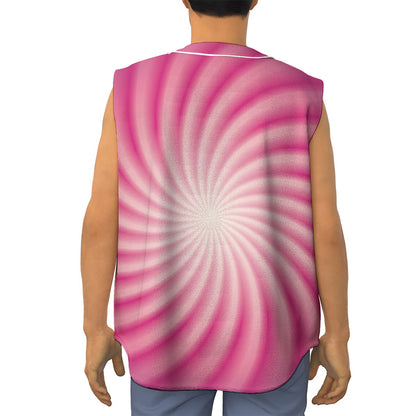 Pink Whirlpool Spiral Print Sleeveless Baseball Jersey