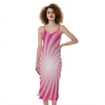 Pink Whirlpool Spiral Print Slim Fit Midi Cami Dress
