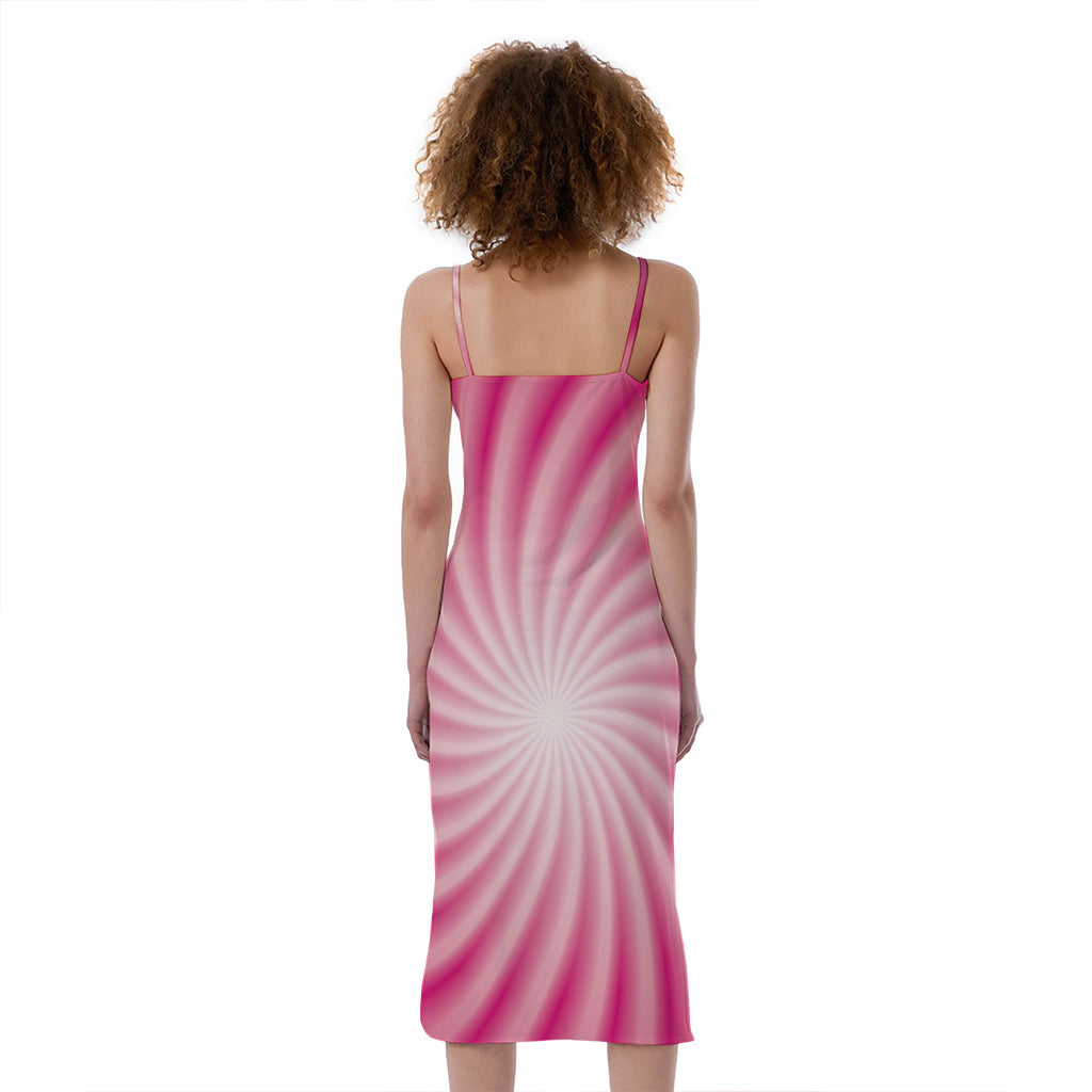 Pink Whirlpool Spiral Print Slim Fit Midi Cami Dress