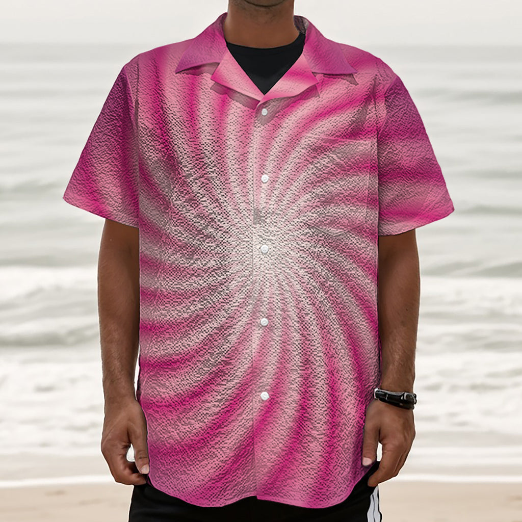 Pink Whirlpool Spiral Print Textured Short Sleeve Shirt