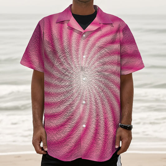 Pink Whirlpool Spiral Print Textured Short Sleeve Shirt