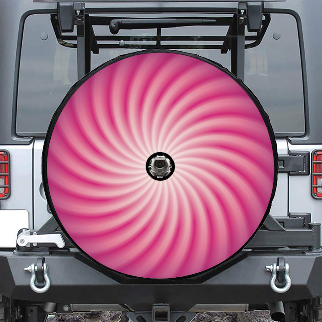 Pink Whirlpool Spiral Print Tire Cover With Camera Hole