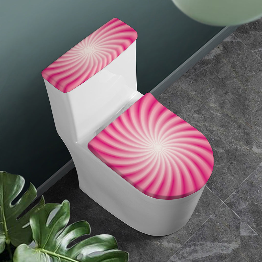 Pink Whirlpool Spiral Print Toilet Lid And Tank Cover Set