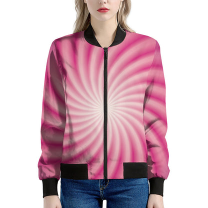 Pink Whirlpool Spiral Print Women's Bomber Jacket