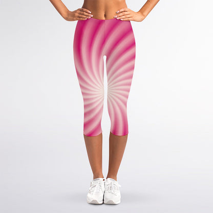 Pink Whirlpool Spiral Print Women's Capri Leggings