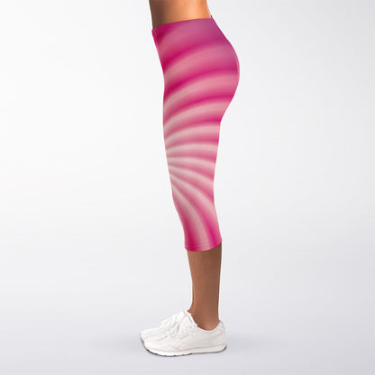 Pink Whirlpool Spiral Print Women's Capri Leggings