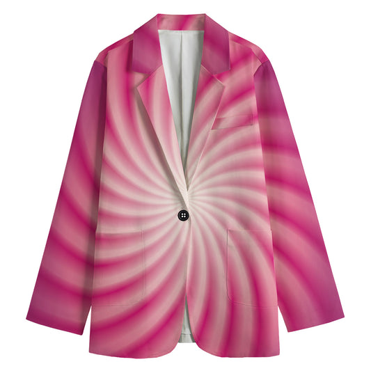 Pink Whirlpool Spiral Print Women's Cotton Blazer