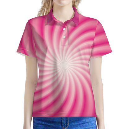Pink Whirlpool Spiral Print Women's Polo Shirt