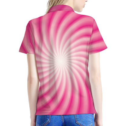 Pink Whirlpool Spiral Print Women's Polo Shirt