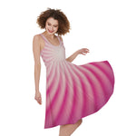 Pink Whirlpool Spiral Print Women's Sleeveless Dress