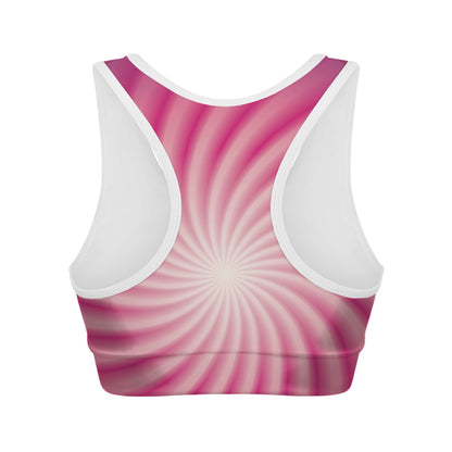 Pink Whirlpool Spiral Print Women's Sports Bra
