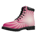 Pink Whirlpool Spiral Print Padded Collar Lace Up Boots