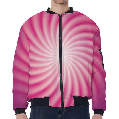Pink Whirlpool Spiral Print Zip Sleeve Bomber Jacket