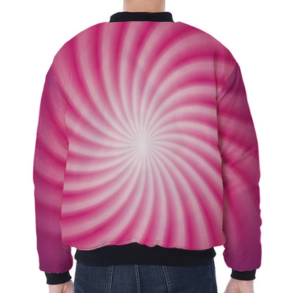 Pink Whirlpool Spiral Print Zip Sleeve Bomber Jacket