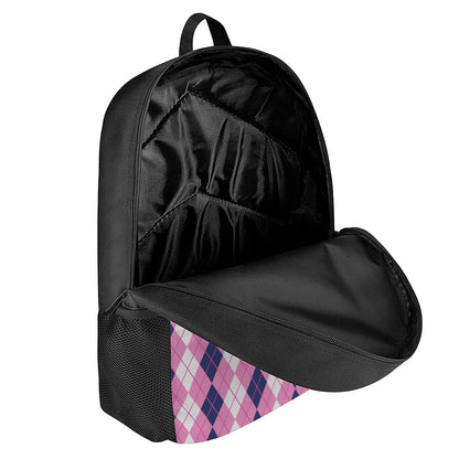 Pink White And Blue Argyle Pattern Print 17 Inch Backpack