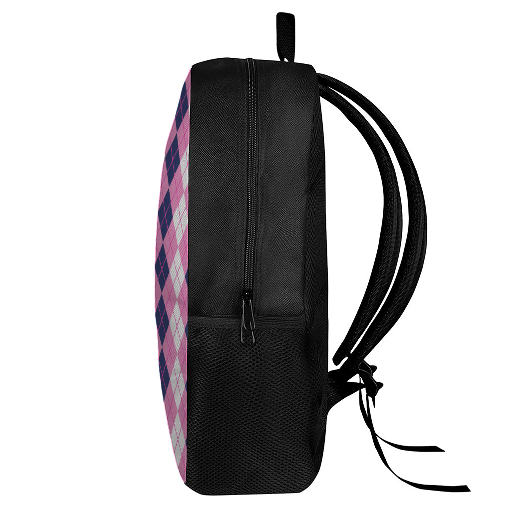 Pink White And Blue Argyle Pattern Print 17 Inch Backpack