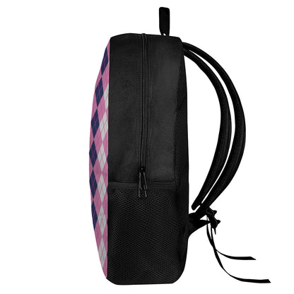 Pink White And Blue Argyle Pattern Print 17 Inch Backpack