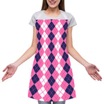 Pink White And Blue Argyle Pattern Print Adjustable Apron