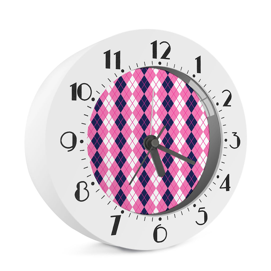 Pink White And Blue Argyle Pattern Print Alarm Clock