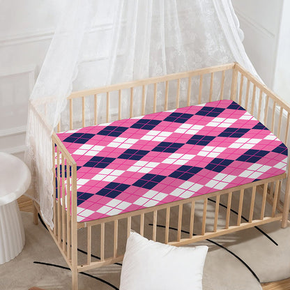 Pink White And Blue Argyle Pattern Print Baby Crib Sheet