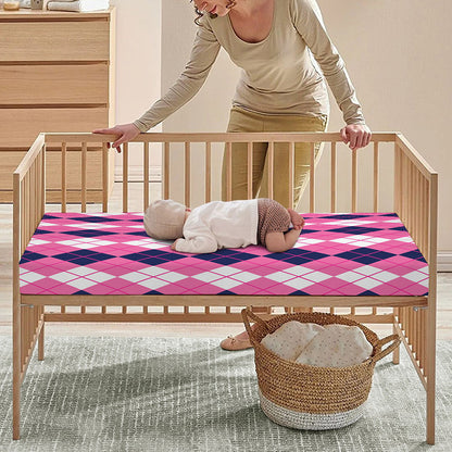 Pink White And Blue Argyle Pattern Print Baby Crib Sheet