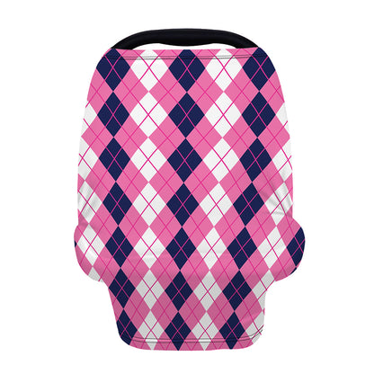 Pink White And Blue Argyle Pattern Print Baby Seat Cover