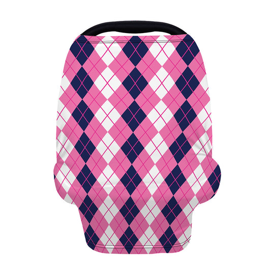 Pink White And Blue Argyle Pattern Print Baby Seat Cover
