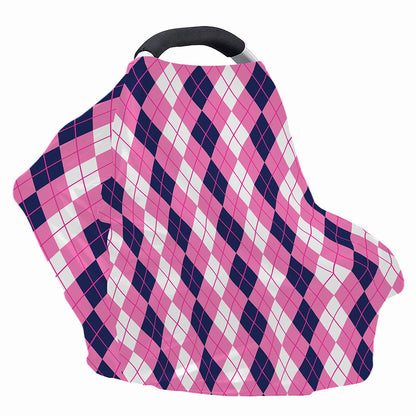 Pink White And Blue Argyle Pattern Print Baby Seat Cover