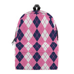 Pink White And Blue Argyle Pattern Print Backpack