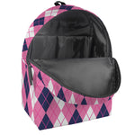 Pink White And Blue Argyle Pattern Print Backpack