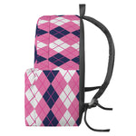 Pink White And Blue Argyle Pattern Print Backpack