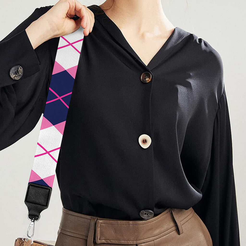 Pink White And Blue Argyle Pattern Print Bag Strap