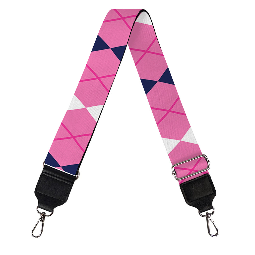 Pink White And Blue Argyle Pattern Print Bag Strap