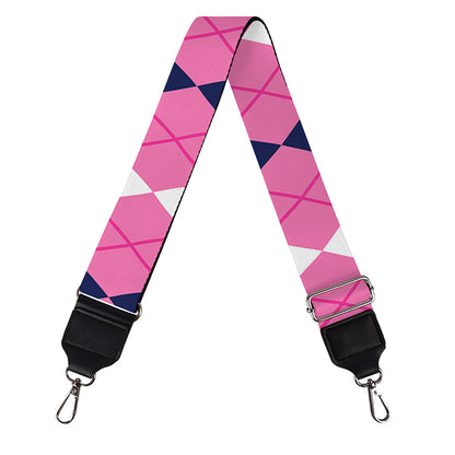 Pink White And Blue Argyle Pattern Print Bag Strap