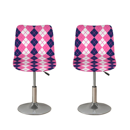 Pink White And Blue Argyle Pattern Print Bar Stool Covers