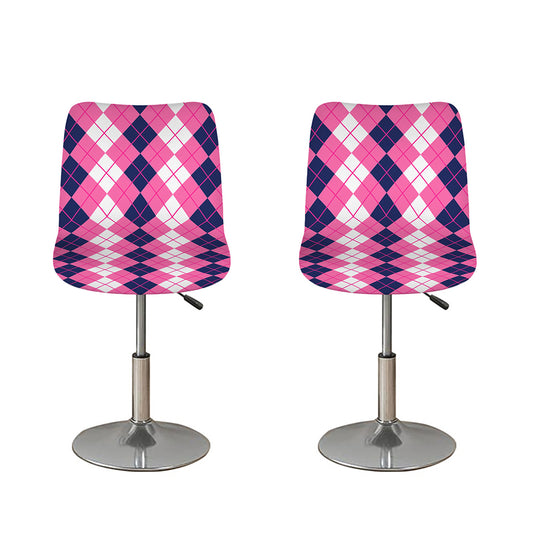 Pink White And Blue Argyle Pattern Print Bar Stool Covers
