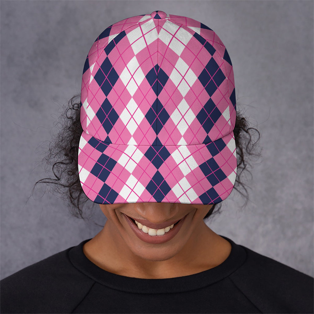 Pink White And Blue Argyle Pattern Print Baseball Cap