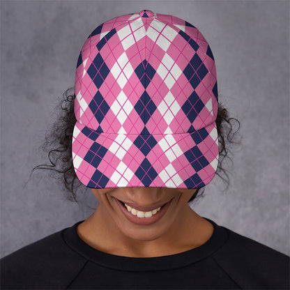 Pink White And Blue Argyle Pattern Print Baseball Cap