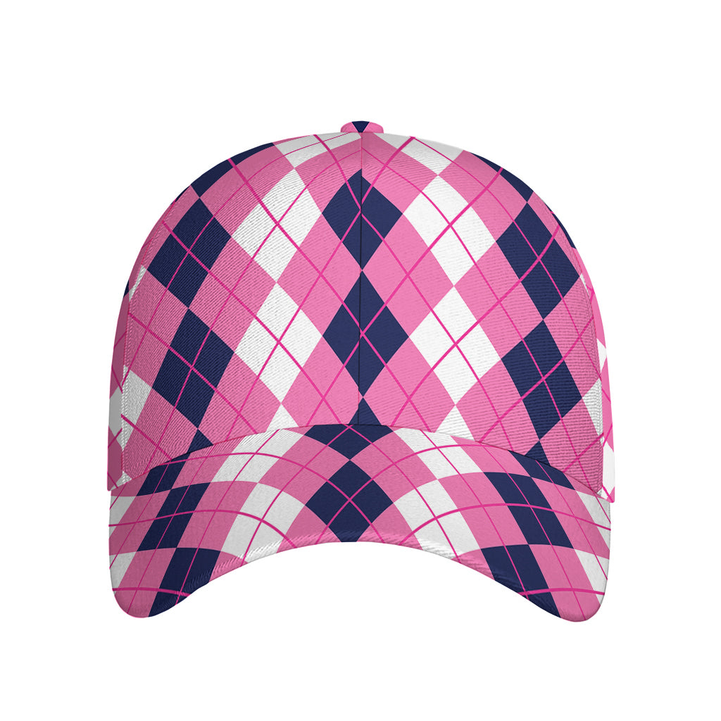 Pink White And Blue Argyle Pattern Print Baseball Cap