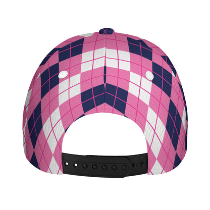 Pink White And Blue Argyle Pattern Print Baseball Cap