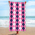 Pink White And Blue Argyle Pattern Print Beach Towel