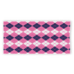 Pink White And Blue Argyle Pattern Print Beach Towel