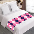 Pink White And Blue Argyle Pattern Print Bed Runner