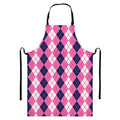 Pink White And Blue Argyle Pattern Print Bib Apron With Pocket