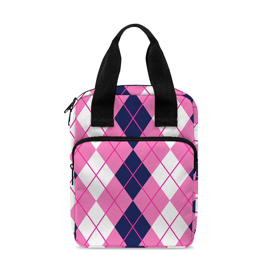 Pink White And Blue Argyle Pattern Print Bible Tote Bag